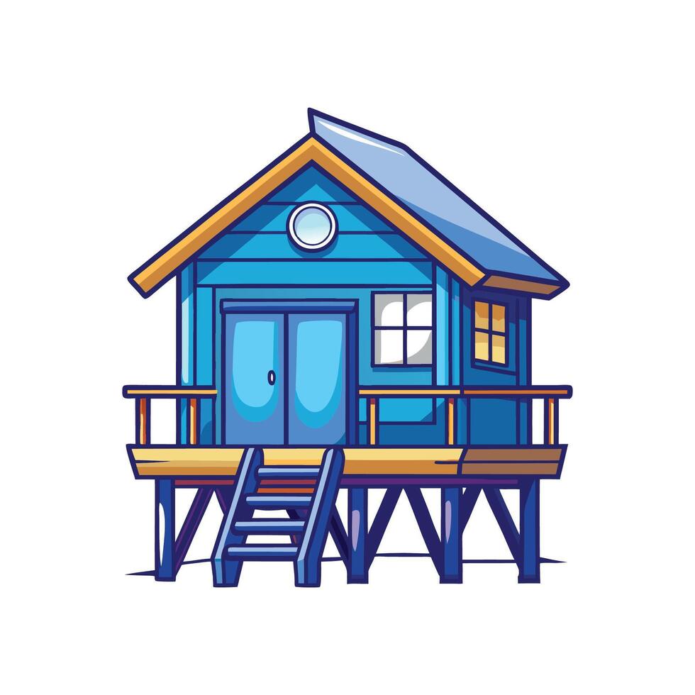 Blue Beach House on Stilts Design vector