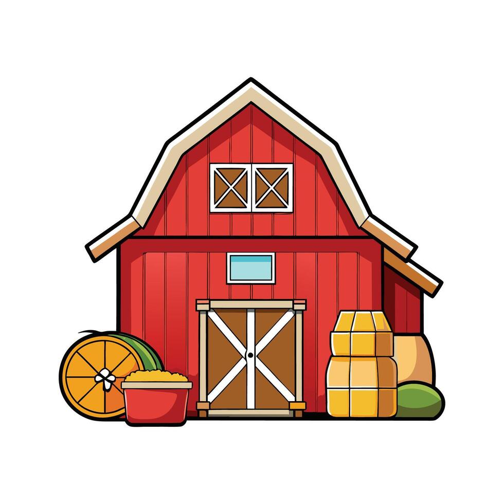 Red Barn with White Trim Design Illustration vector