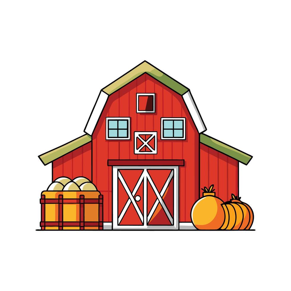 Illustration of Classic Red Barn with Trim vector