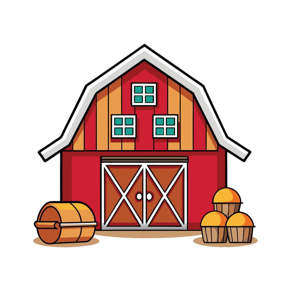 Unique Red Barn with White Trim Design vector