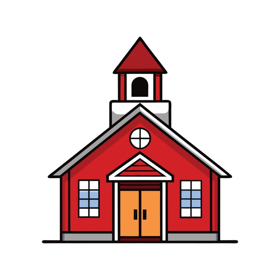 Unique Red Schoolhouse with Bell Tower vector