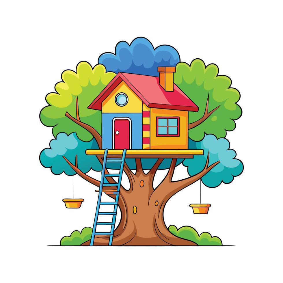 Treehouse Design with Rope Ladder vector
