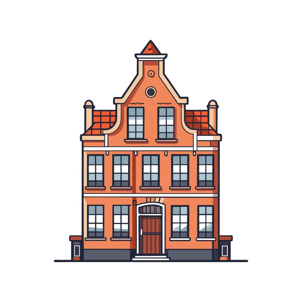 Unique Dutch Canal House with Windows vector