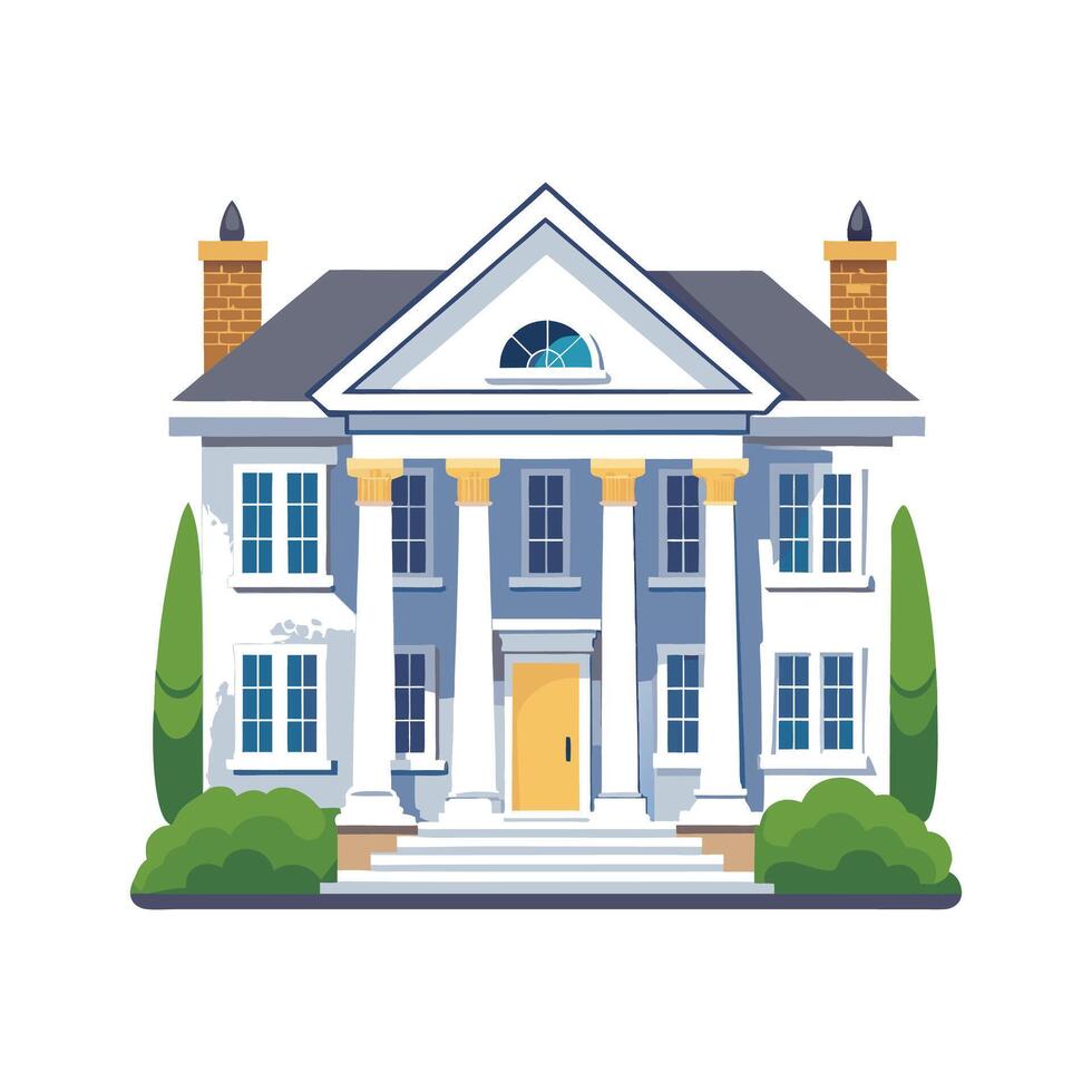 Unique White Colonial House with Pillars vector