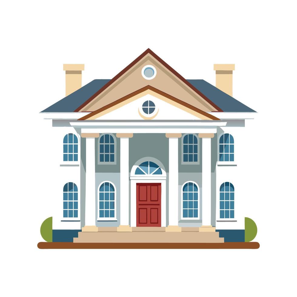 White Colonial House with Elegant Pillars vector