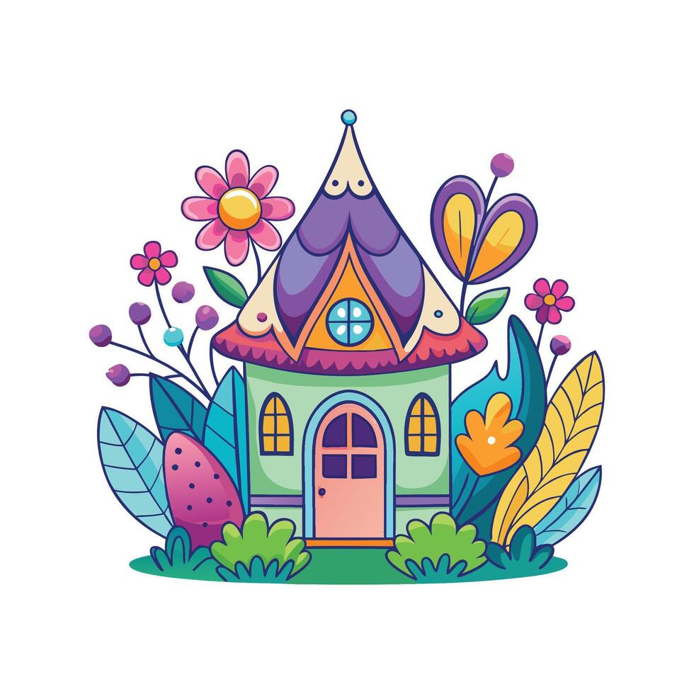 Fairy Cottage with Butterfly Roof Design vector
