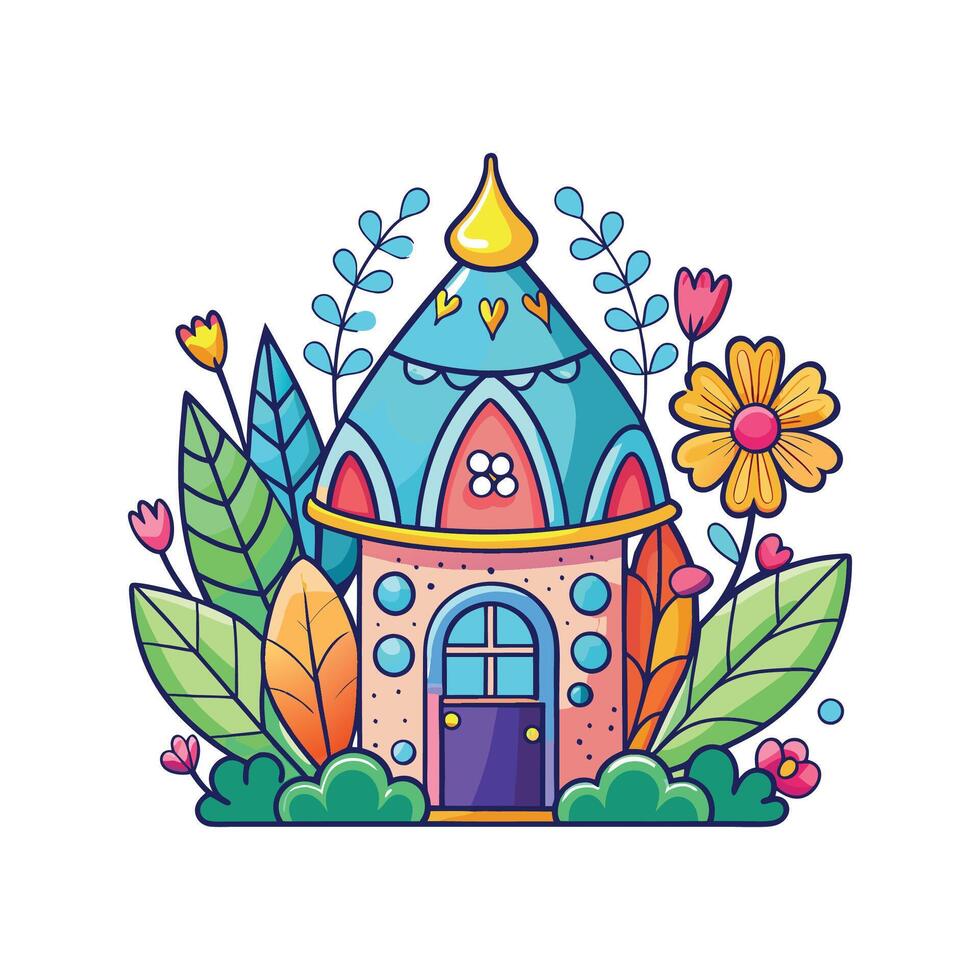 Whimsical Fairy Cottage with Butterfly Roof vector