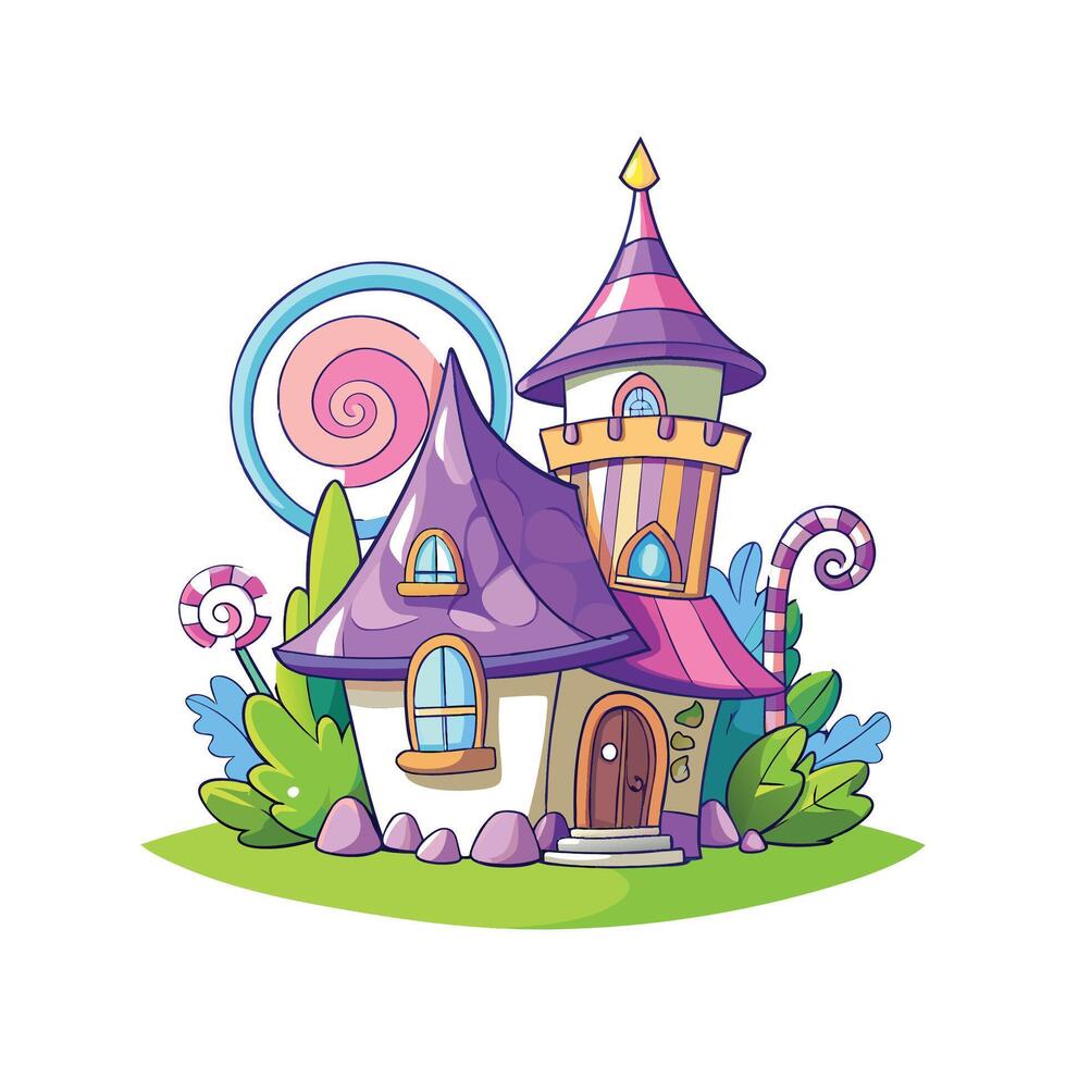 Whimsical Fairy Tale Cottage with Tower vector