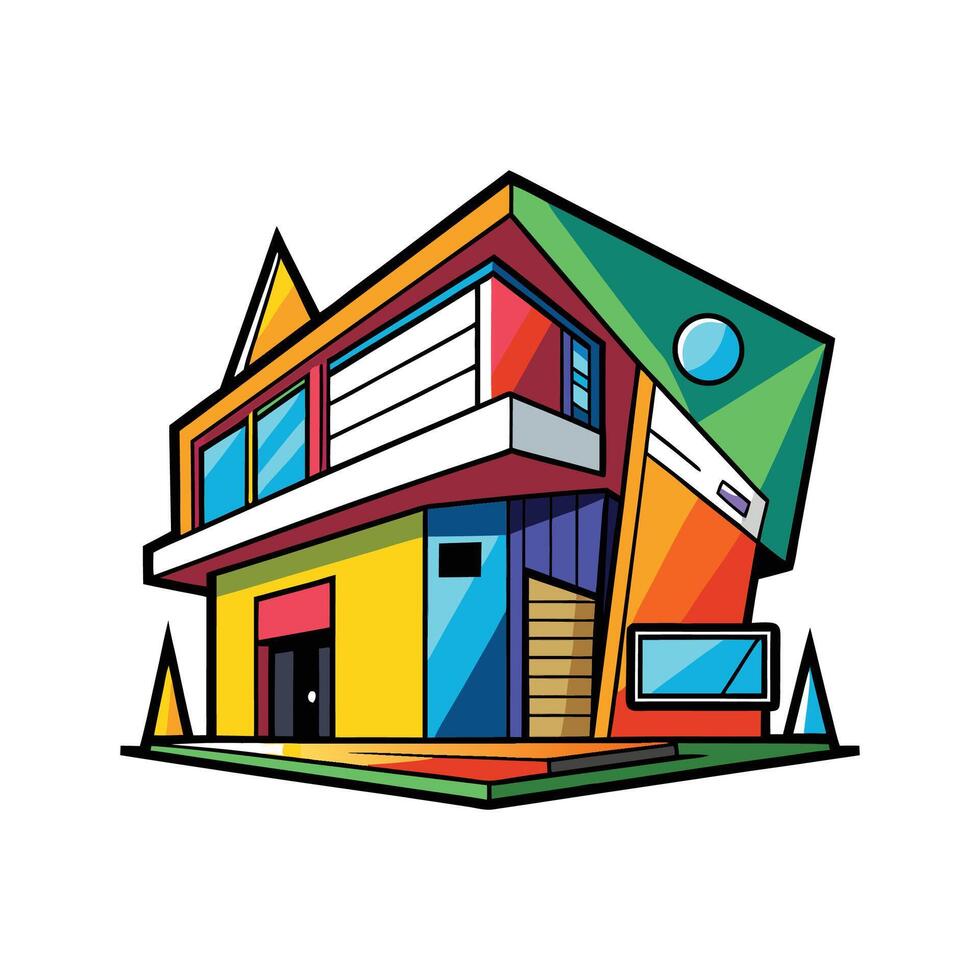 Funky Modular Home with Bright Panels vector