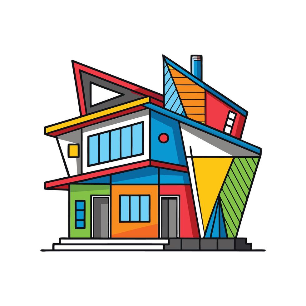 Unique Funky Modular Home with Bright Panels vector