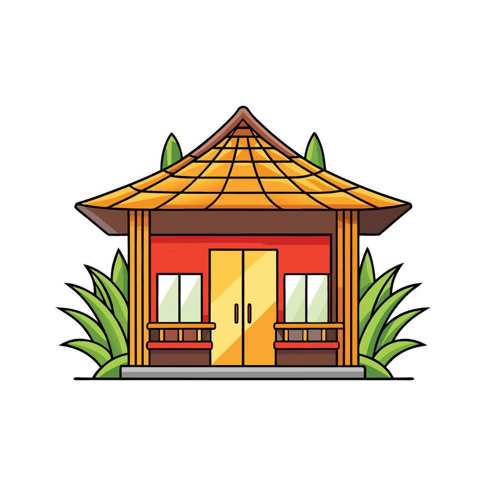 Peaceful Japanese Zen House with Bamboo Doors vector