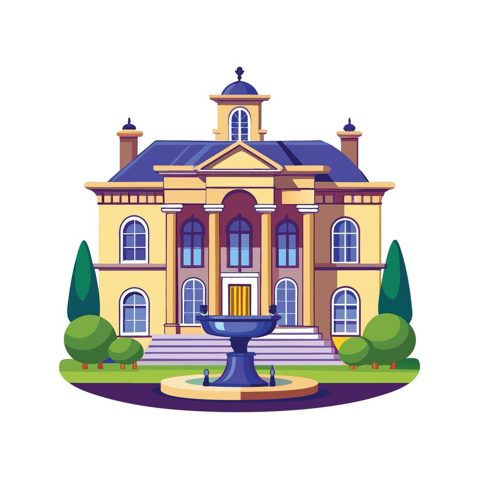 Stunning Luxury Mansion with a Fountain vector