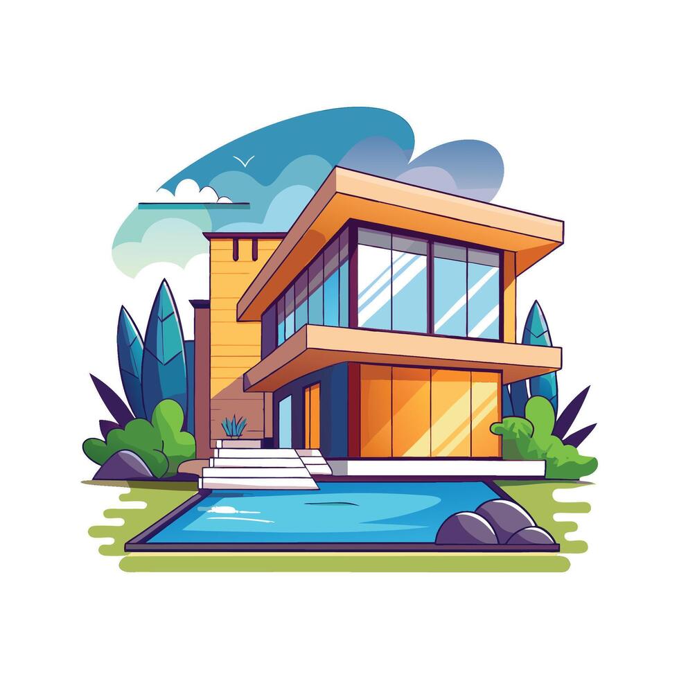 Unique Luxury Villa with Poolside Design vector