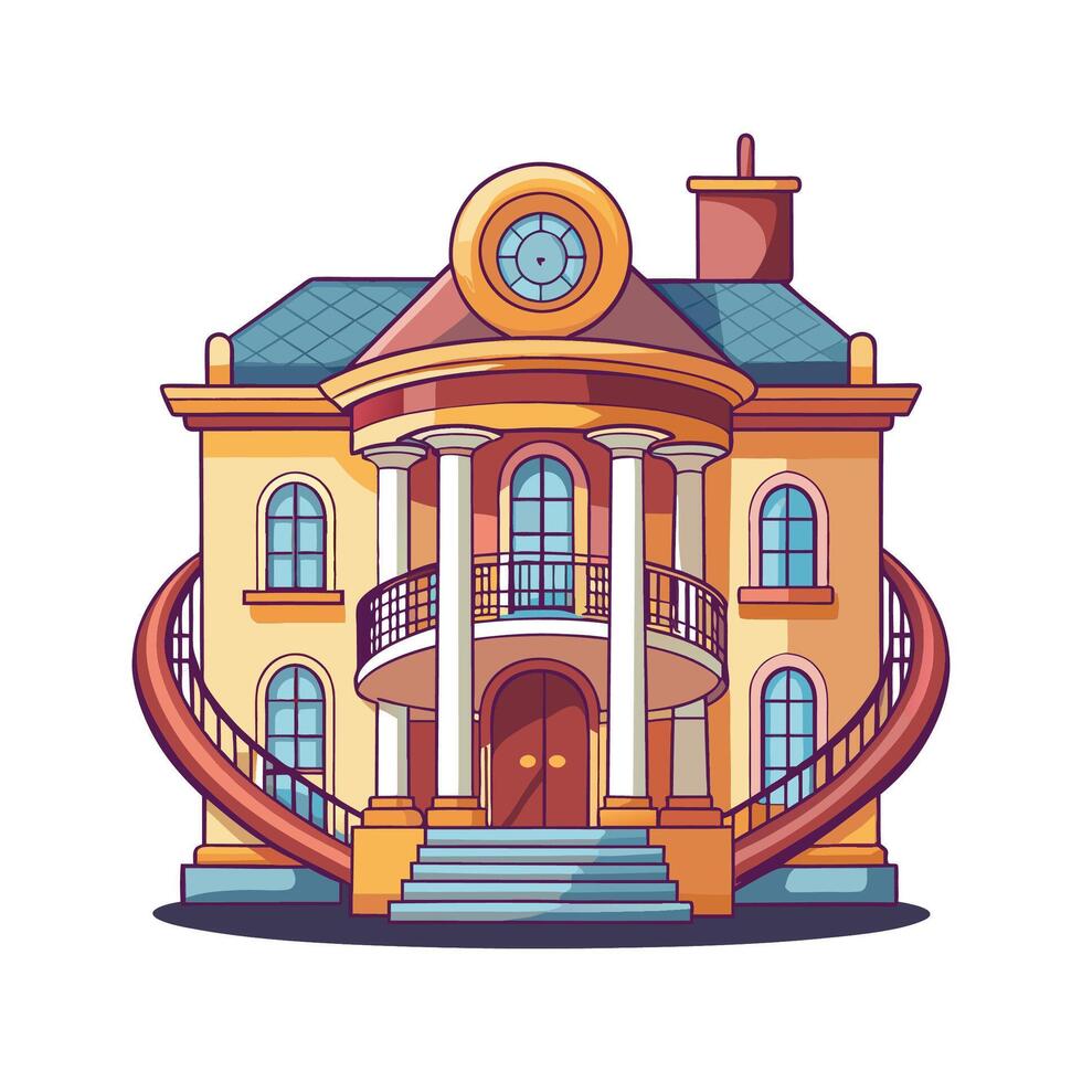 Charming Mansion with Spiral Staircase Design vector