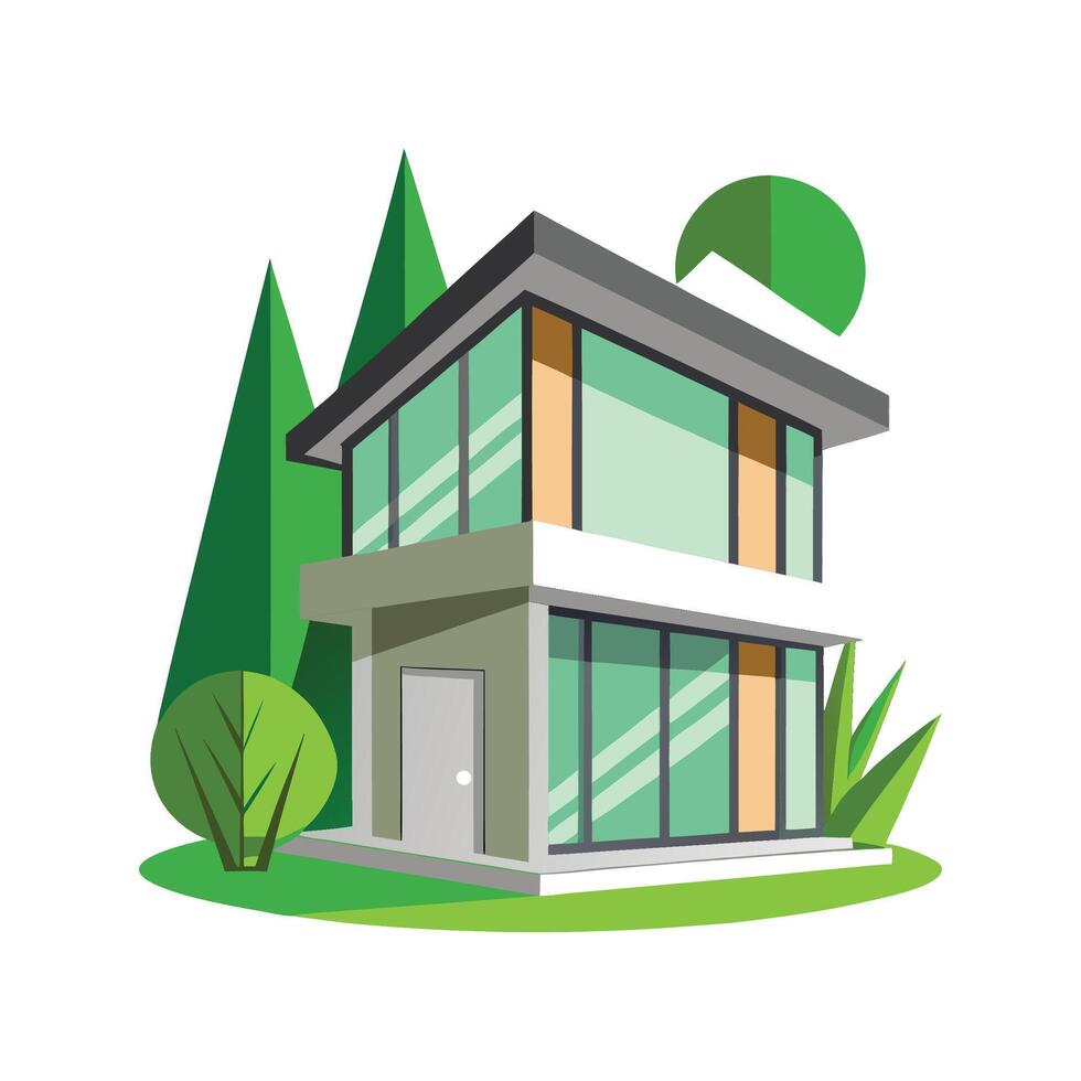EcoFriendly Minimalist House with Green Walls vector