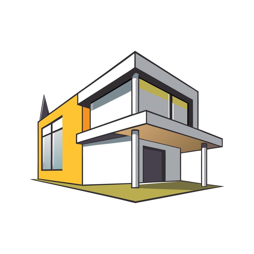 Minimalist Concrete House with Flat Roof vector