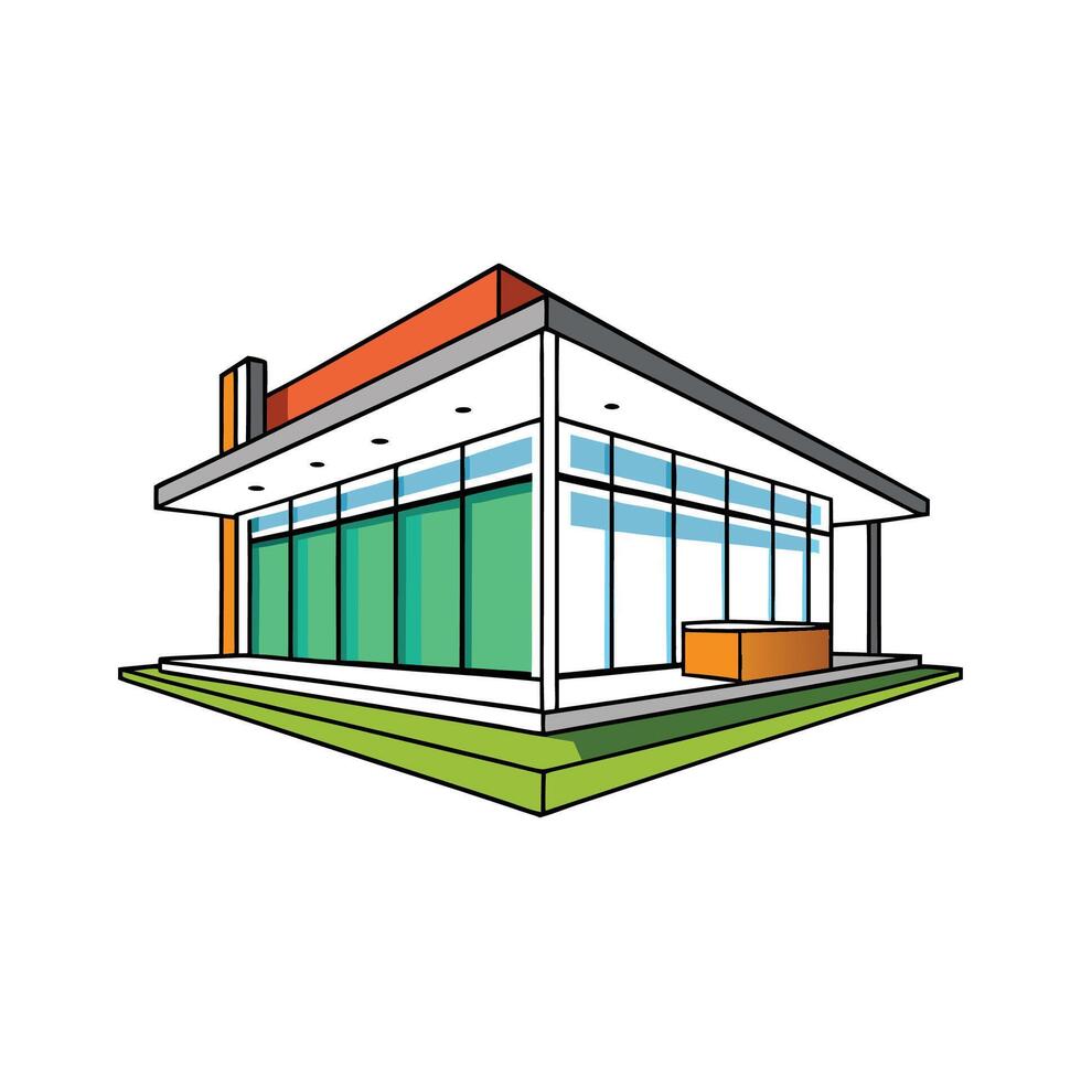 Elegant Glass House with Flat Roof Design vector