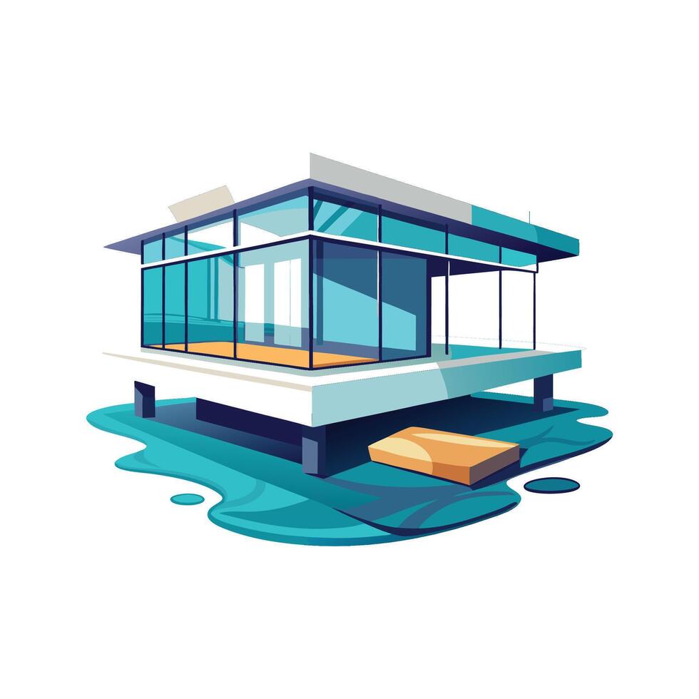 Stylish Floating Platform Modern Glass House vector