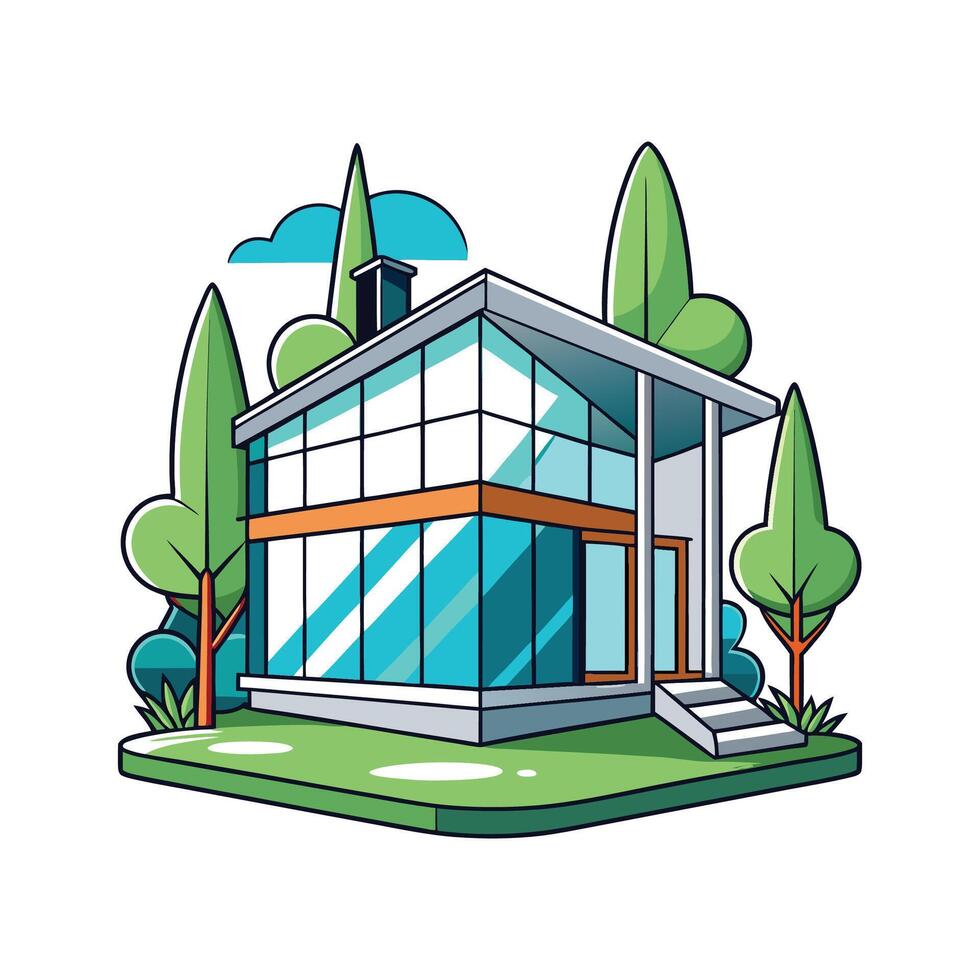 Open Floor Plan Modern Glass House vector