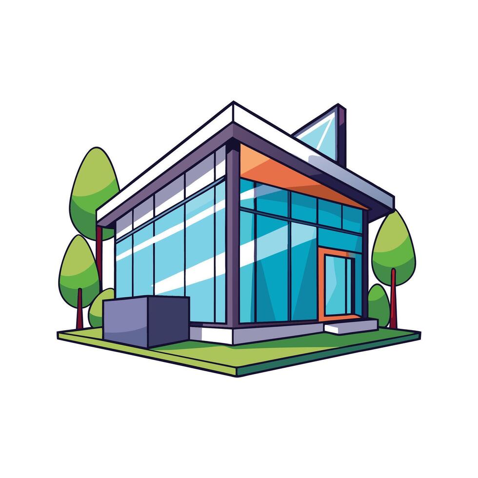 Elegant Open Floor Plan Glass House vector