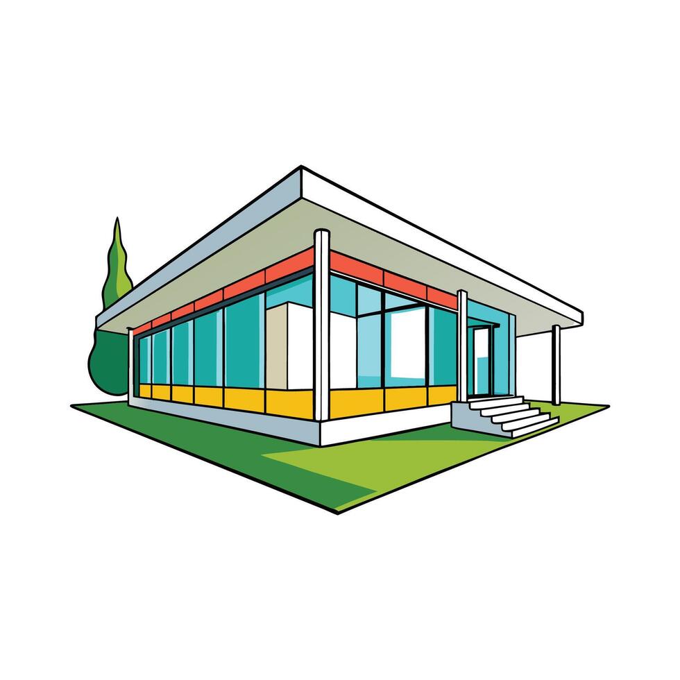Stylish Modern Glass House with Flat Roof vector