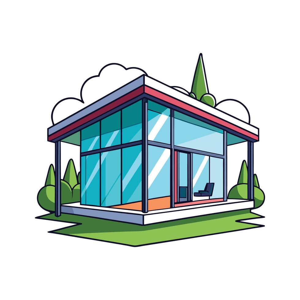 Beautiful Open Floor Plan Glass House vector