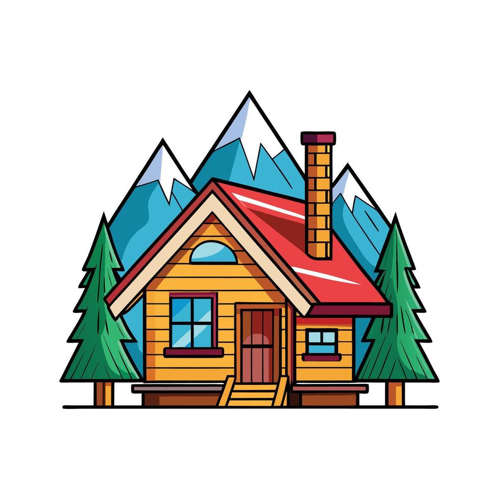 Charming Mountain Cabin with Sloped Roof vector