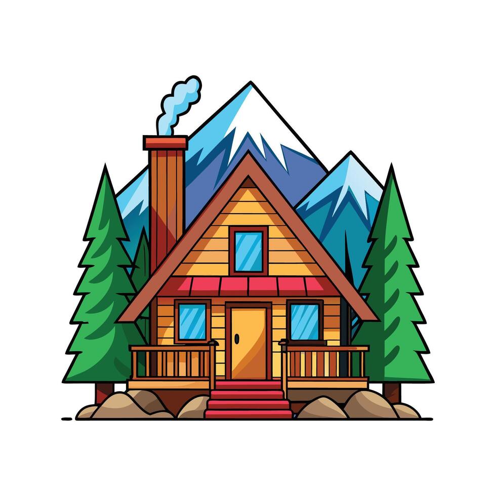 Rustic Mountain Cabin with Sloped Roof vector