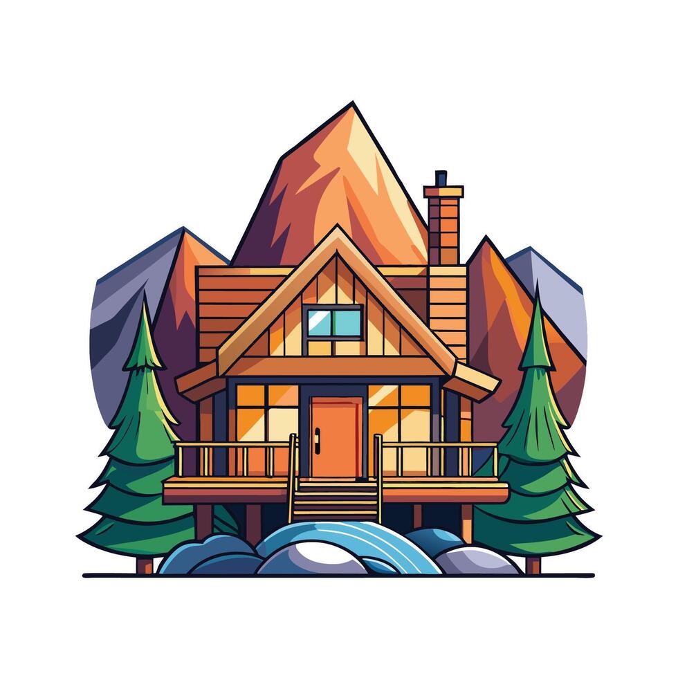Elegant Mountain Lodge with Large Deck vector