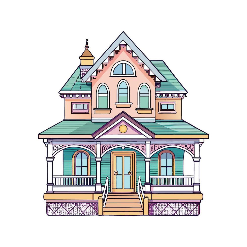 Quaint Victorian House with Lace Trim vector
