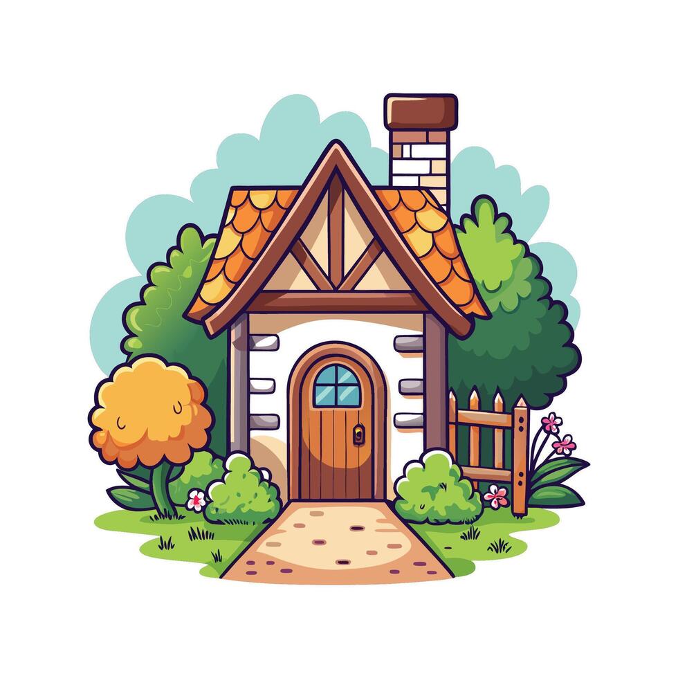 Beautiful Old English Cottage with Pathway vector