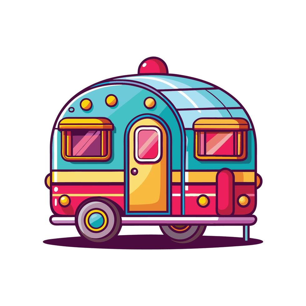 Charming Retro Trailer with Neon Sign vector