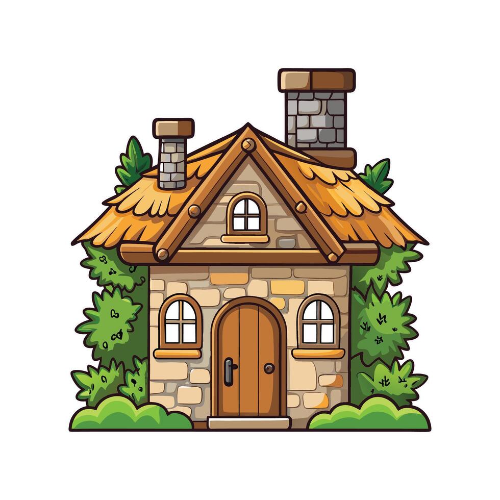 Rustic Stone House with Ivy vector