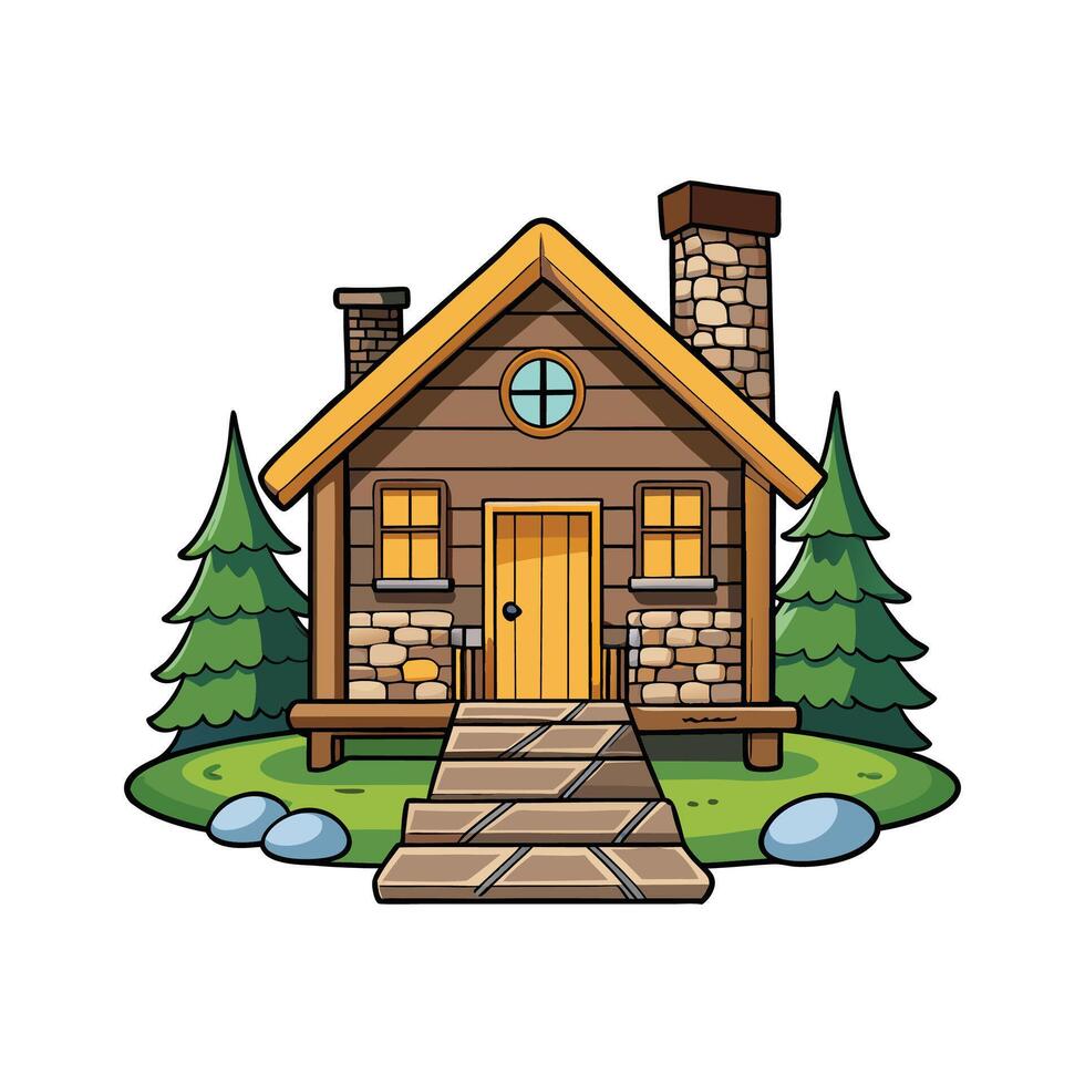 Elegant Log Cabin with Stone Pathway vector