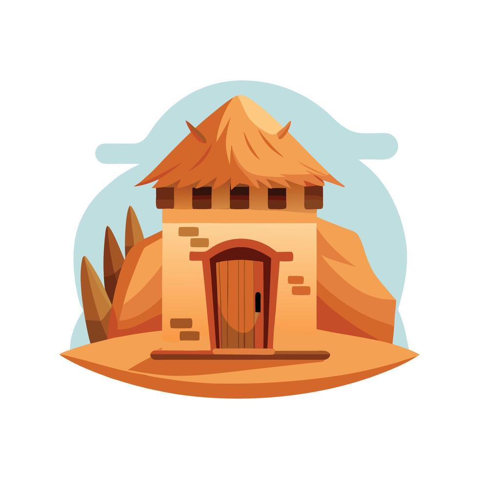 Cartoon Desert Hut with Straw Roof vector