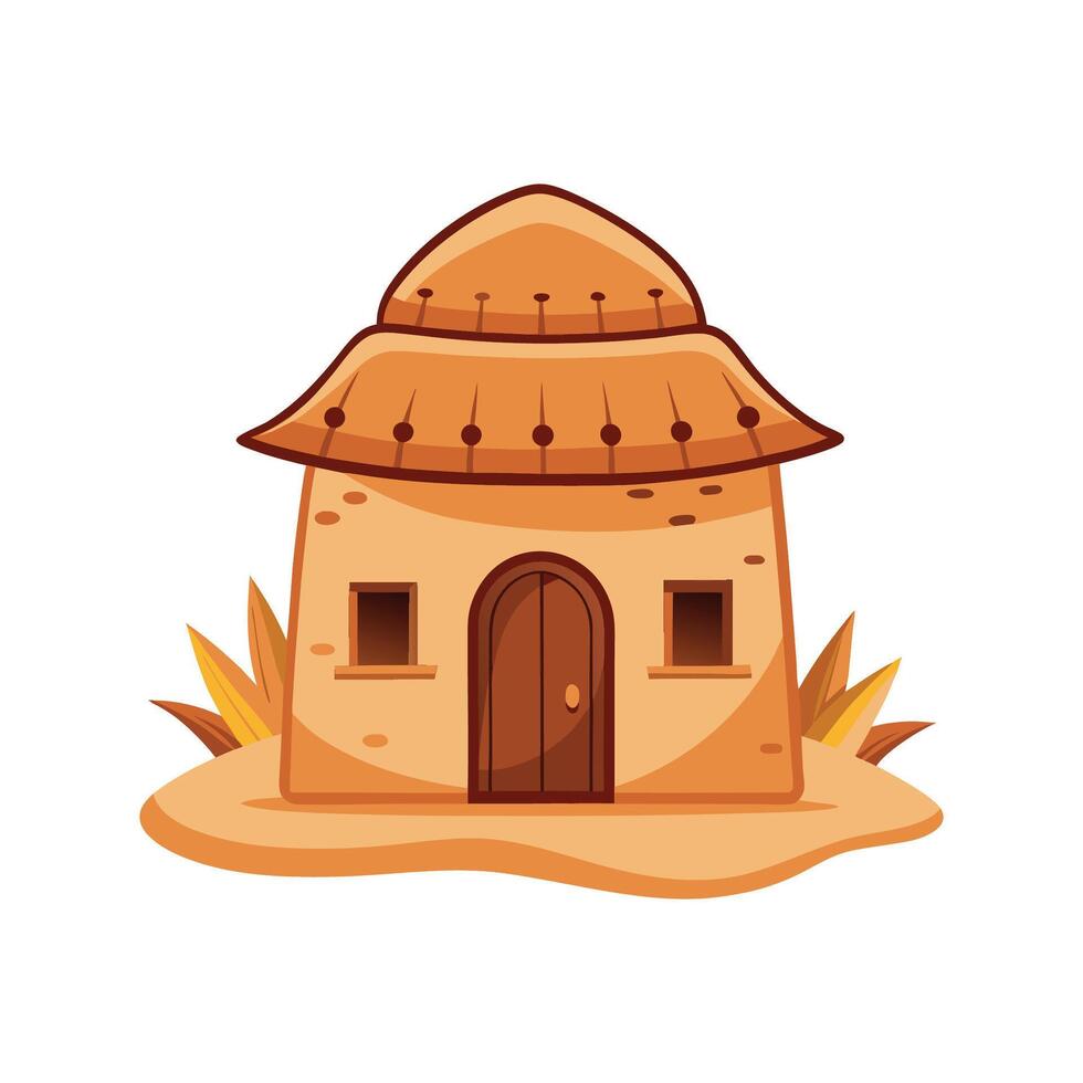 Charming Desert Hut with Straw Roof vector