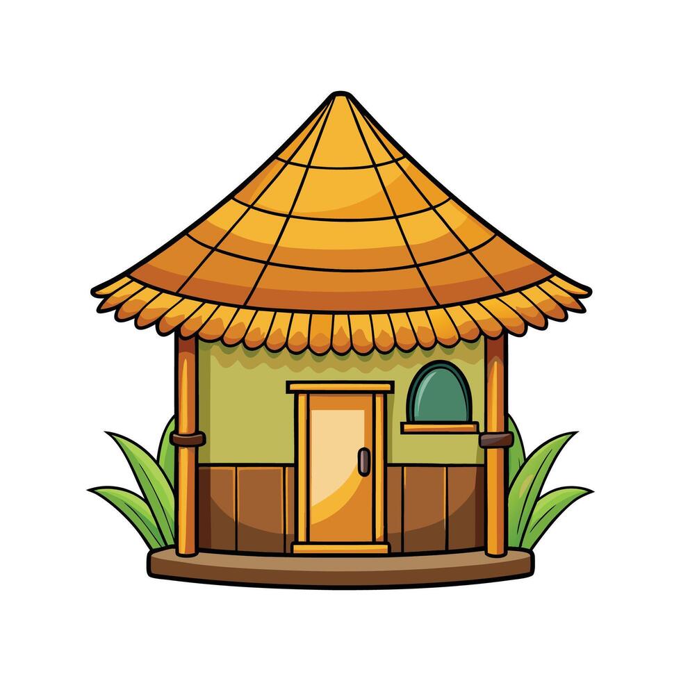 Unique Small Bamboo Hut with Thatched Roof vector