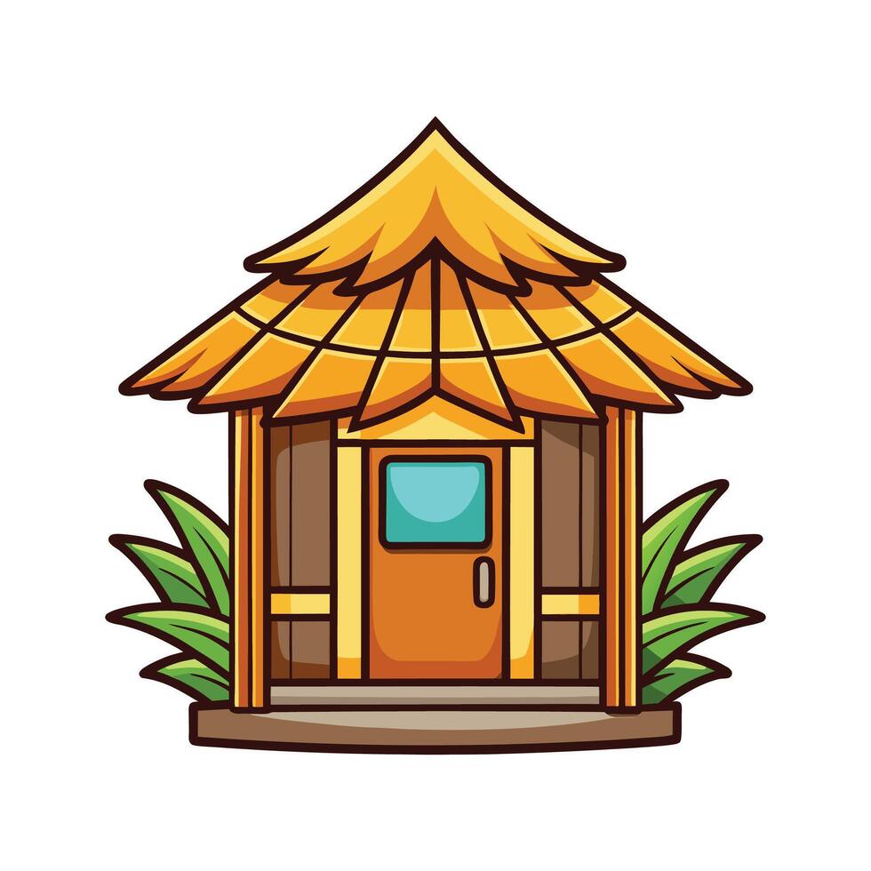 Elegant Small Bamboo Hut with Thatched Roof vector