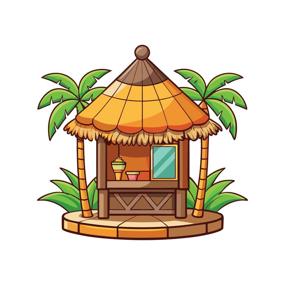 Charming Tiki Hut with Thatch Roof vector