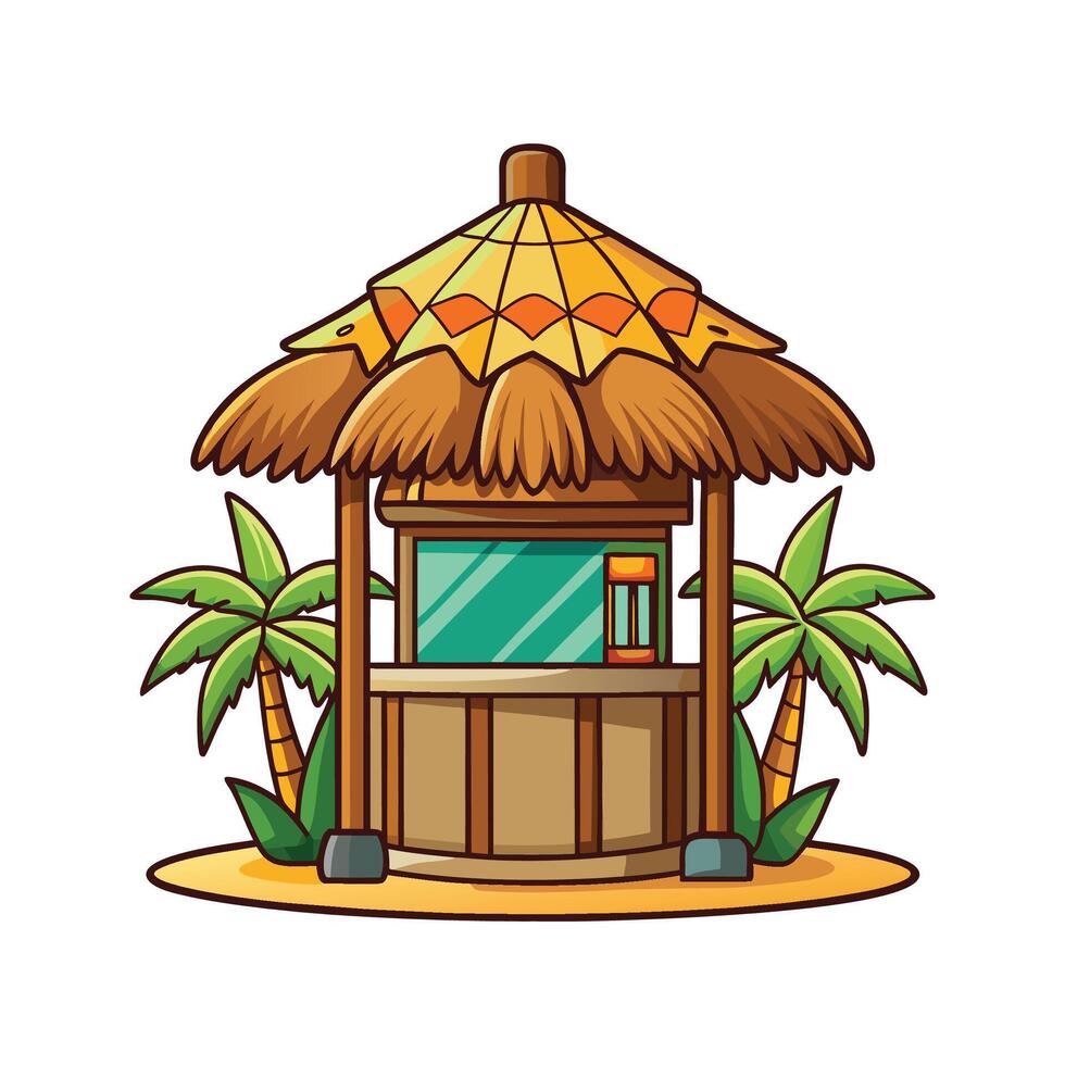 Elegant Tiki Hut with Thatch Roof vector