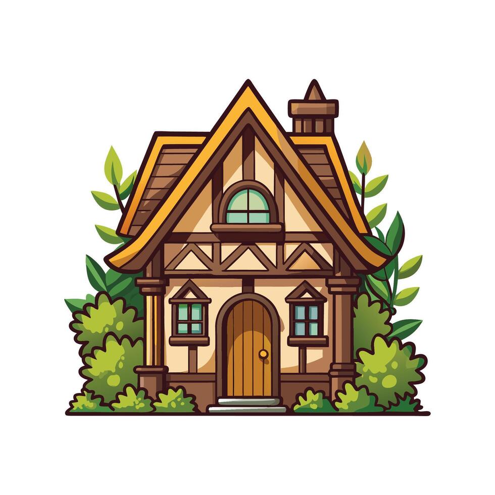 Elegant Tudor Cottage with Leafy Vines vector