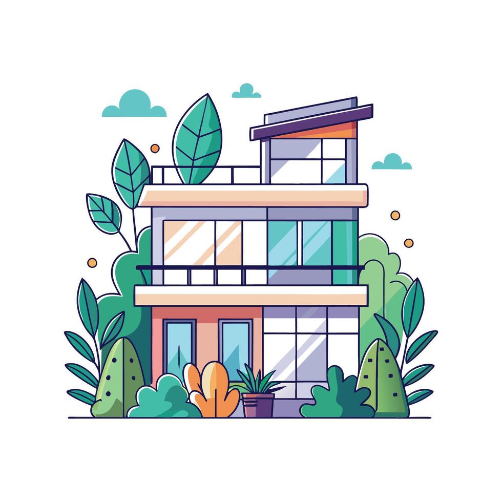 Stylish Penthouse with Rooftop Garden vector
