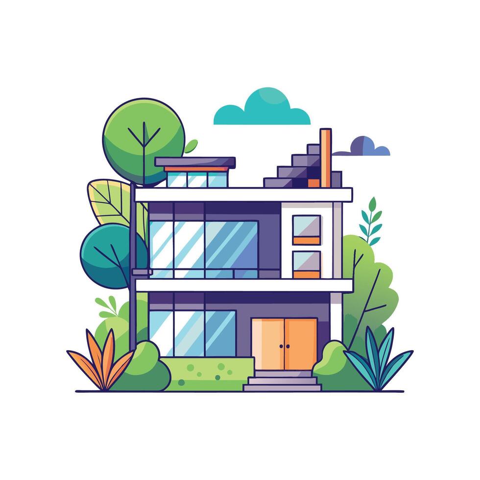 Charming Penthouse with Rooftop Garden vector