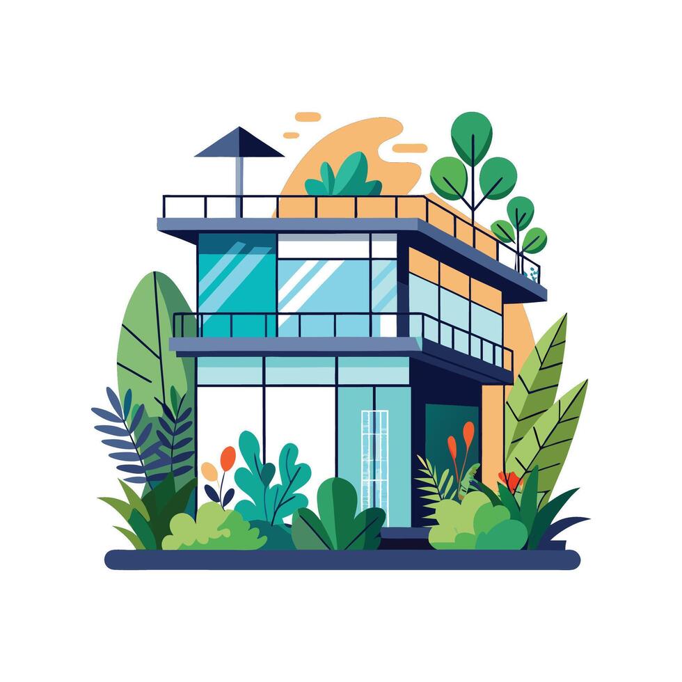 Elegant Stylish Penthouse with Rooftop Garden vector