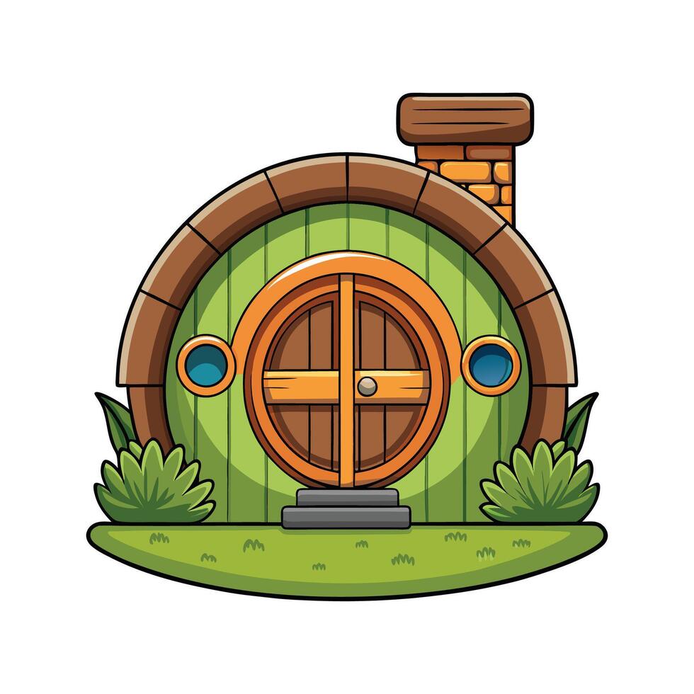 HobbitStyle House with Round Door vector