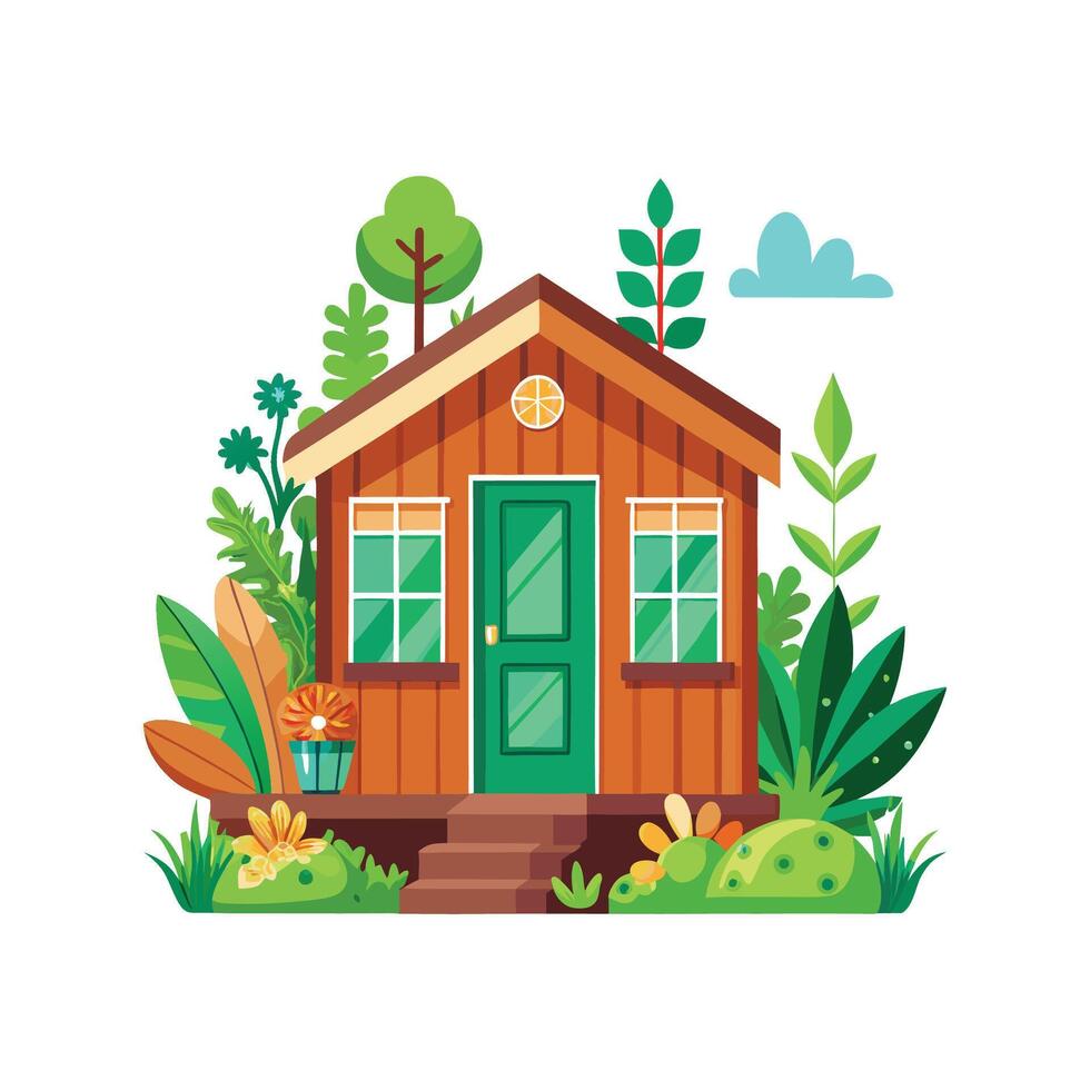 Tiny House with Rooftop Garden vector
