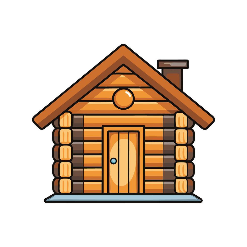 Charming Tiny Log Cabin with Chimney vector