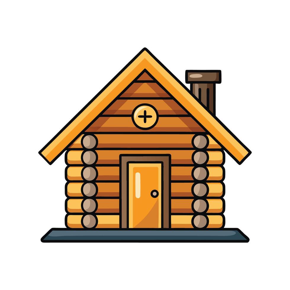 Elegant Tiny Log Cabin with Stone Chimney vector