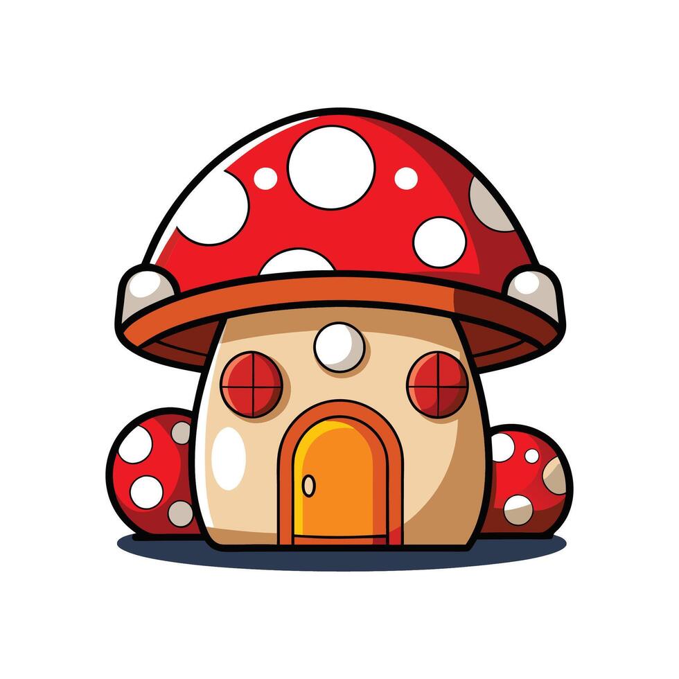 Charming Mushroom House with Red Roof vector