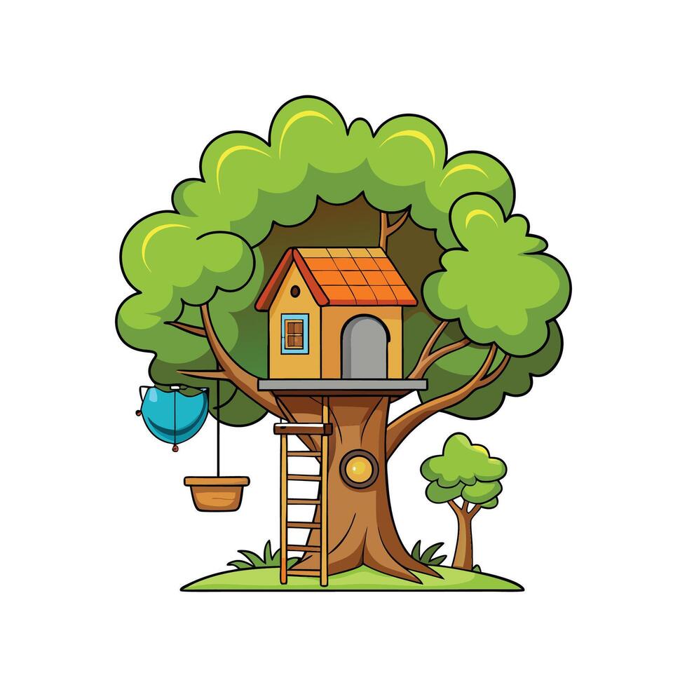 Charming Treehouse with Rope Ladder vector